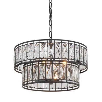 L.n.c. Polia 15 1/2" Wide Black 4-light 2-tier Drum Chandelier