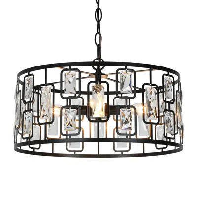 L.n.c. Polia 16 1/2" Wide Black Metal 4-light Drum Chandelier