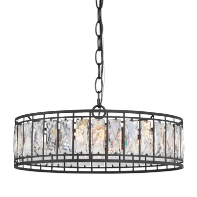 L.n.c. Polia 16" Wide Black Metal 3-light Drum Chandelier