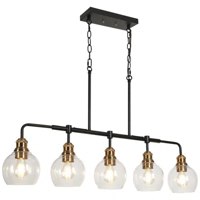 L.n.c. Ruwaetoy 39" Wide Black And Brass 5-light Linear Chandelier