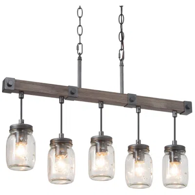 L.n.c. Salvish 25 1/2"w Bronze Wood Grain 5-light Island Chandelier