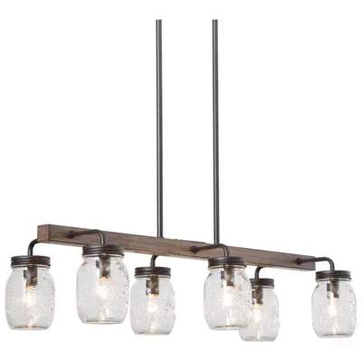 L.n.c. Salvish 27 1/2"w Bronze Wood Grain 6-light Island Chandelier