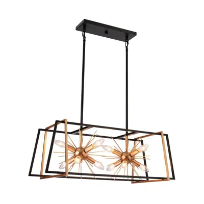 L.n.c. Sundews 29 1/2"w Black And Gold 12-light Island Chandelier