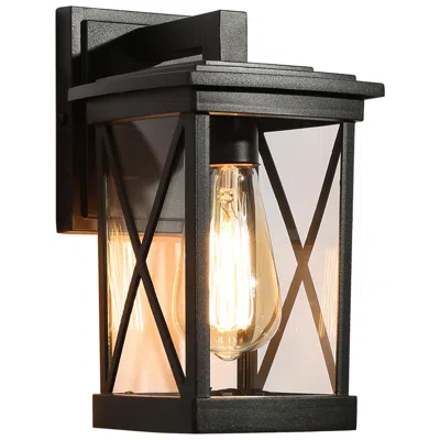 L.n.c. Theoa Theoa 10.2" High Black Glass Outdoor Wall Light Set Of 2