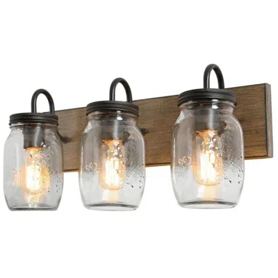 L.n.c. Tuileiler 18"w Wooden Texture And Black 3-light Bath Light
