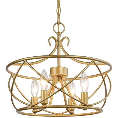 L.n.c. Wasrige 15 3/4" Wide Gold Iron 4-light Drum Chandelier