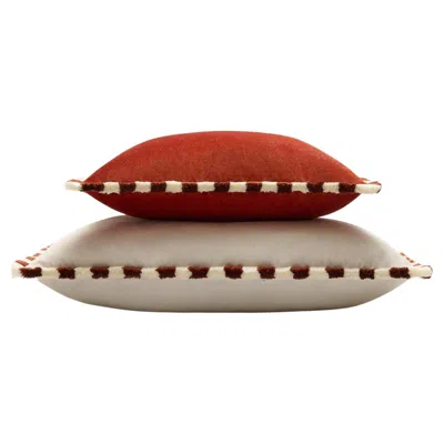 Pre-owned Lo Decor Bicolor Couple Happy Pillow Brick Velvet With Brick And White Fringes