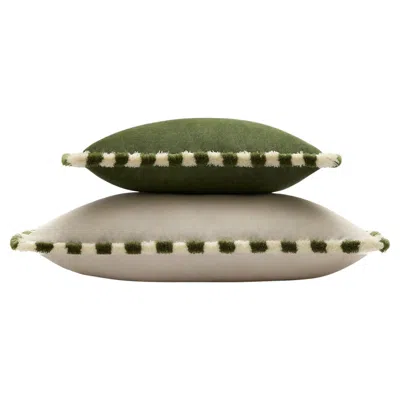 Pre-owned Lo Decor Bicolor Couple Happy Pillow Velvet Green And White Fringes