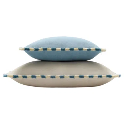 Pre-owned Lo Decor Bicolor Couple Happy Pillow Velvet Light Blue And White Fringes
