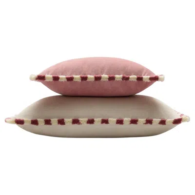 Pre-owned Lo Decor Bicolor Couple Happy Pillow Velvet Light Pink And White Fringes