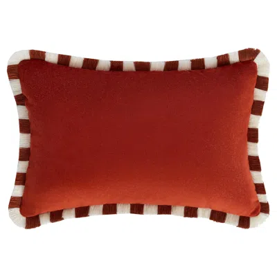 Pre-owned Lo Decor Bicolor Happy Pillow Brick Velvet With Brick And White Fringes