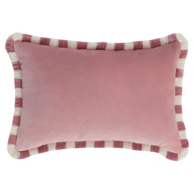Pre-owned Lo Decor Bicolor Happy Pillow Light Pink Velvet With Light Pink And White Fringes