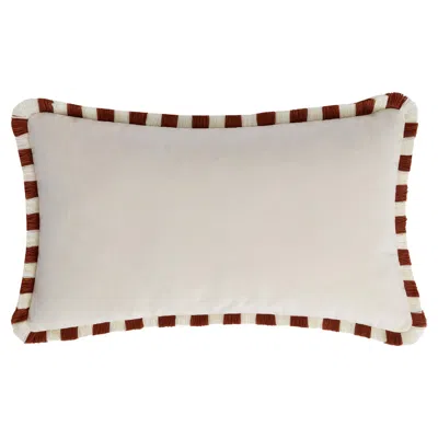 Pre-owned Lo Decor Bicolor Happy Pillow White Velvet With Brick And White Fringes