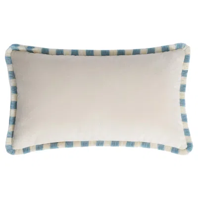Pre-owned Lo Decor Bicolor Happy Pillow White Velvet With Light Blue And White Fringes