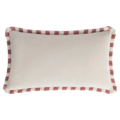 Pre-owned Lo Decor Bicolor Happy Pillow White Velvet With Light Pink And White Fringes