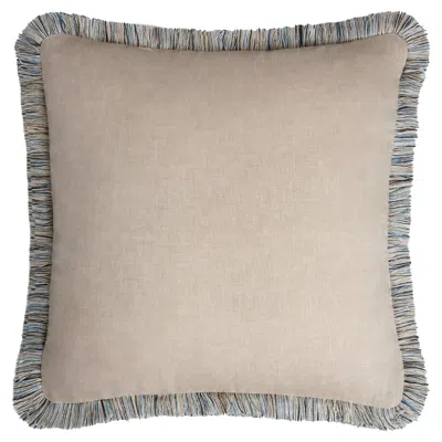 Pre-owned Lo Decor Capri Linen Pillow Beige With Multicolor Fringes In Brown