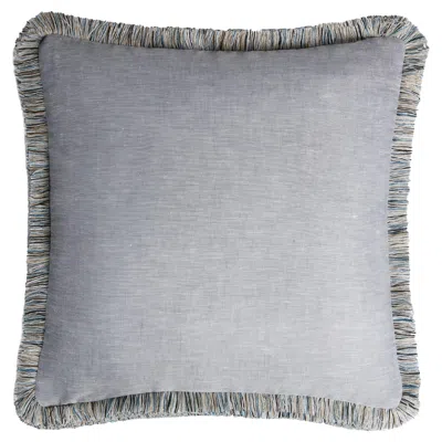Pre-owned Lo Decor Capri Linen Pillow Grey With Multicolor Fringes In Gray