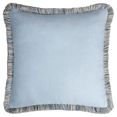 Pre-owned Lo Decor Capri Linen Pillow Light Blue With Multicolor Fringes