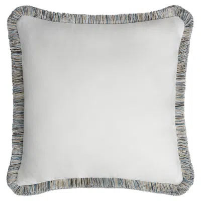 Pre-owned Lo Decor Capri Linen Pillow White With Multicolor Fringes