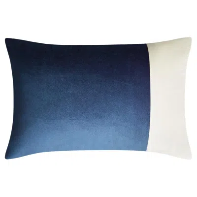 Pre-owned Lo Decor Double Rectangle Blue Velvet Blue And White