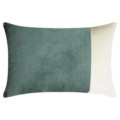 Pre-owned Lo Decor Double Rectangle Teal Velvet Teal And White