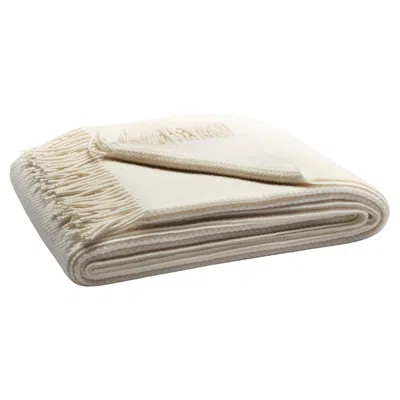 Pre-owned Lo Decor Fringe 100% Cashmere Throw Jacquard Rice Grain Cream In White