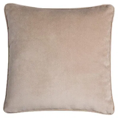 Pre-owned Lo Decor Happy Frame Beige Velvet Cushion With Beige Piping In Brown