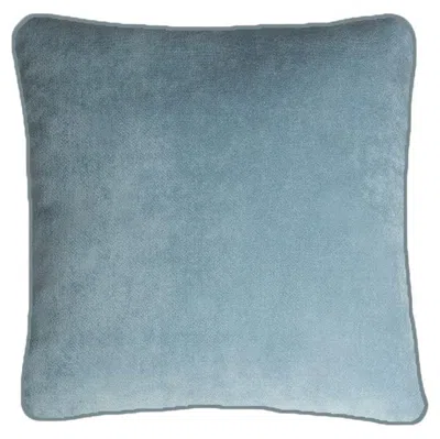 Pre-owned Lo Decor Happy Frame Light Blue Velvet Cushion With Light Blue Piping
