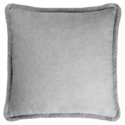 Pre-owned Lo Decor Happy Linen Pillow Gray With Gray Fringes