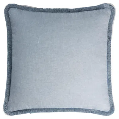 Pre-owned Lo Decor Happy Linen Pillow Light Blue With Light Blue Fringes