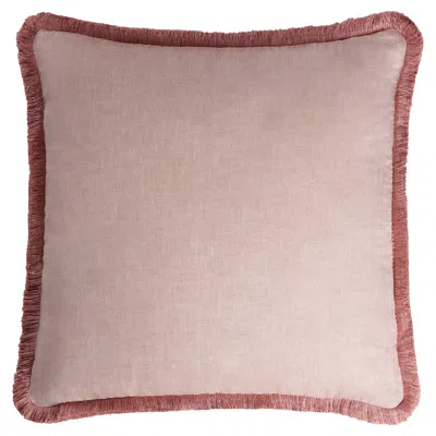 Pre-owned Lo Decor Happy Linen Pillow Light Pink With Light Pink Fringes