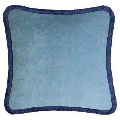 Pre-owned Lo Decor Happy Pillow 40 Velvet Light Blue With Blue Fringes