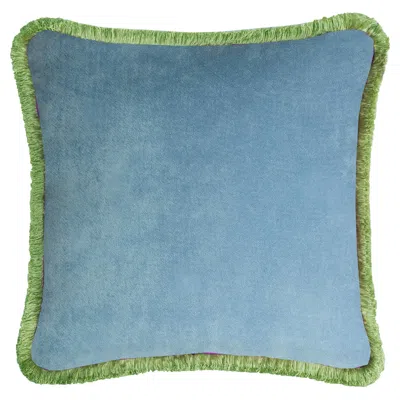 Pre-owned Lo Decor Happy Pillow 40 Velvet Light Blue With Light Green Fringes