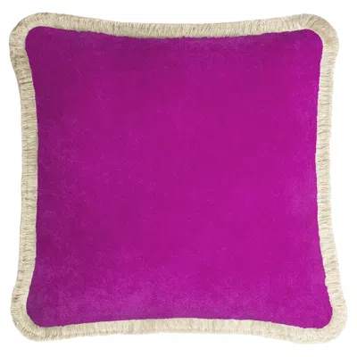 Pre-owned Lo Decor Happy Pillow 40 Velvet Lilac With Cream Fringes In White