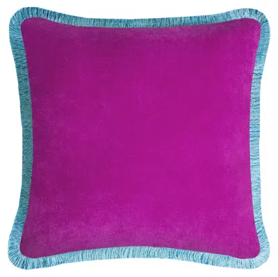 Pre-owned Lo Decor Happy Pillow 40 Velvet Lilac With Light Blue Fringes