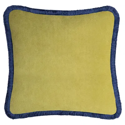 Pre-owned Lo Decor Happy Pillow 40 Velvet Lime With Blue Fringes