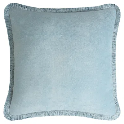 Pre-owned Lo Decor Happy Pillow Light Blue Velvet With Light Blue Fringes