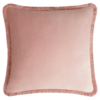 Pre-owned Lo Decor Happy Pillow Light Pink Velvet With Light Pink Fringes