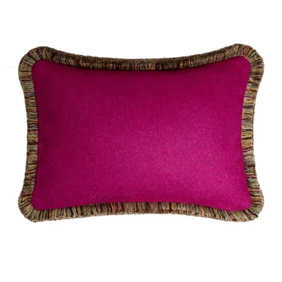 Pre-owned Lo Decor Happy Pillow Mongolia Wool Cushion Purple With Multicolor Fringes