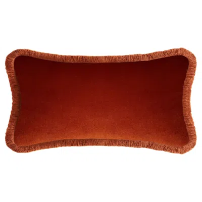 Pre-owned Lo Decor Happy Pillow Rectangle Brick Velvet With Brick Fringes In Red