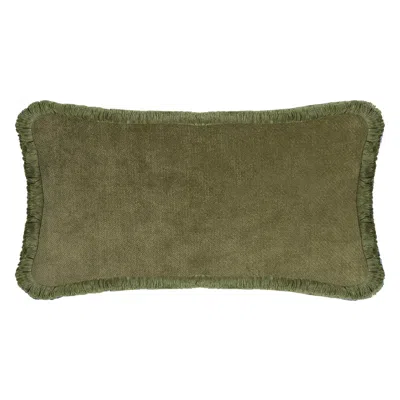 Pre-owned Lo Decor Happy Pillow Rectangle Green Velvet With Green Fringes
