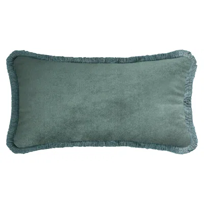 Pre-owned Lo Decor Happy Pillow Rectangle Teal Velvet With Teal Fringes In Green