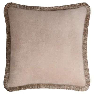 Pre-owned Lo Decor Happy Pillow Sahara Beige With Multicolor Fringes In Brown