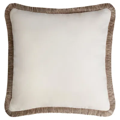 Pre-owned Lo Decor Happy Pillow Sahara White With Multicolor Fringes