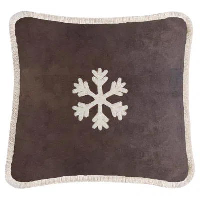 Pre-owned Lo Decor Happy Pillow Snowflake Velvet Brown With Beige Fringes