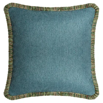 Pre-owned Lo Decor Happy Pillow Svezia Wool Cushion Light Blue With Multicolor Fringes