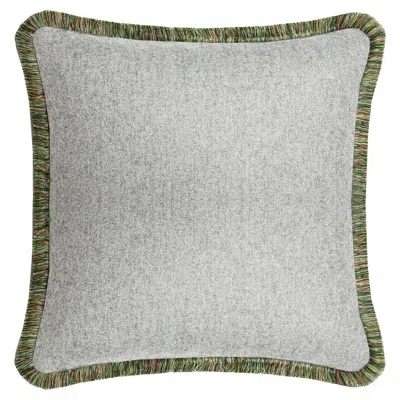 Pre-owned Lo Decor Happy Pillow Svezia Wool Cushion Light Grey With Multicolor Fringes In Gray