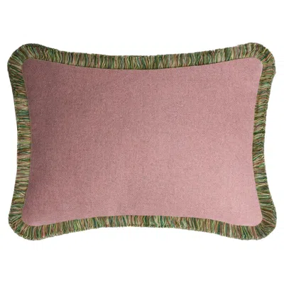 Pre-owned Lo Decor Happy Pillow Svezia Wool Cushion Pink With Multicolor Fringes