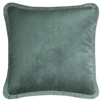 Pre-owned Lo Decor Happy Pillow Teal Velvet With Teal Fringes In Green