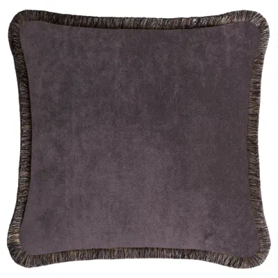Pre-owned Lo Decor Happy Pillow Velvet Anthracite Neutral With Multicolor Fringes In Black